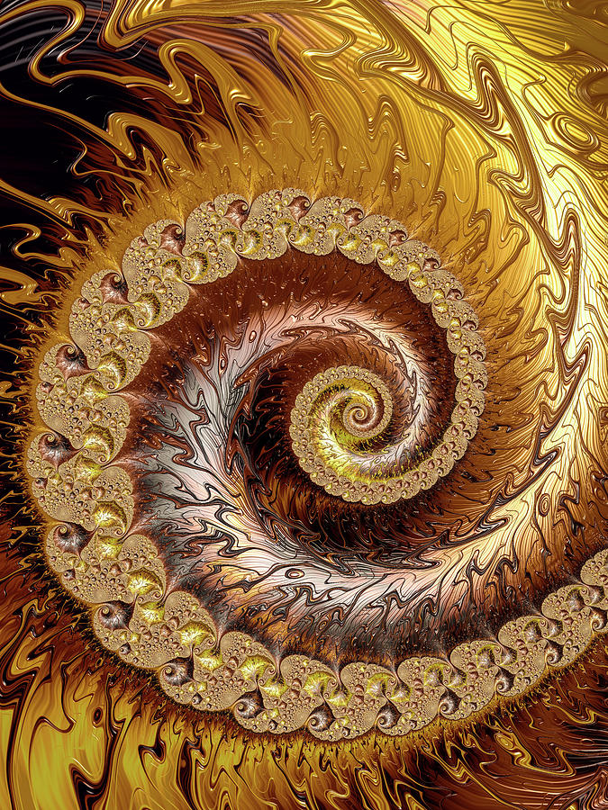 Fractal Spiral Warm Golden Tones Vertical Photograph