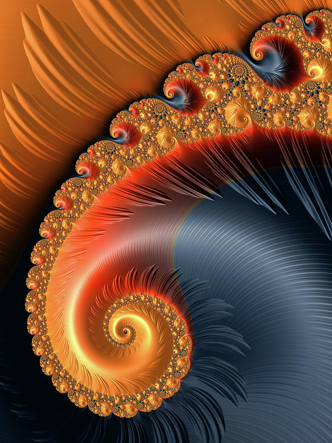 Fractal spiral with warm orange and red tones Digital Art by Matthias Hauser