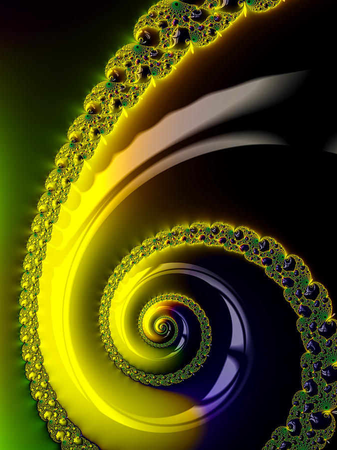 Fractal spiral yellow brown blue green Digital Art by Matthias Hauser