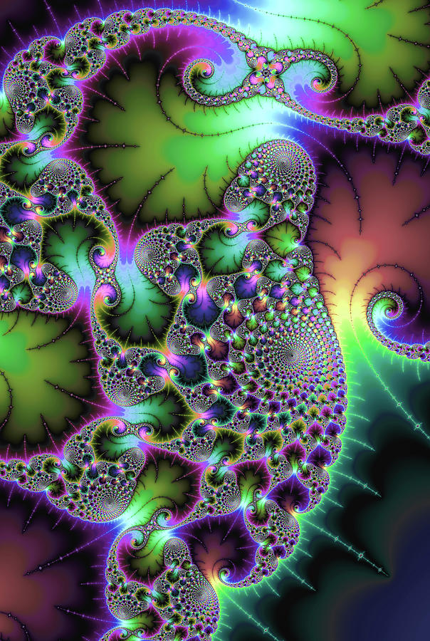 Fractal spirals and leaves with jewel colors Digital Art by Matthias Hauser