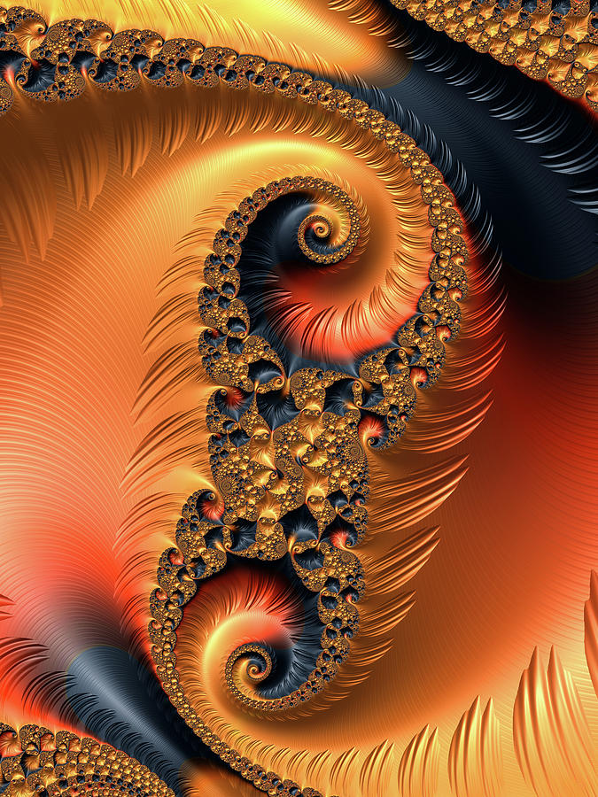 Fractal spirals with warm colors orange coral Digital Art by Matthias Hauser