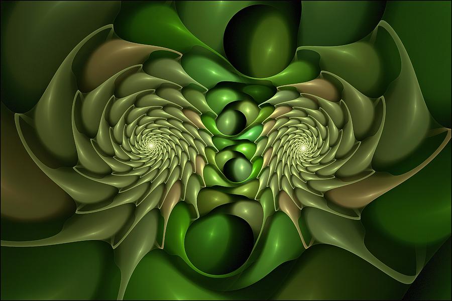Fractal Urchins Nesting- Green Digital Art by Doug Morgan