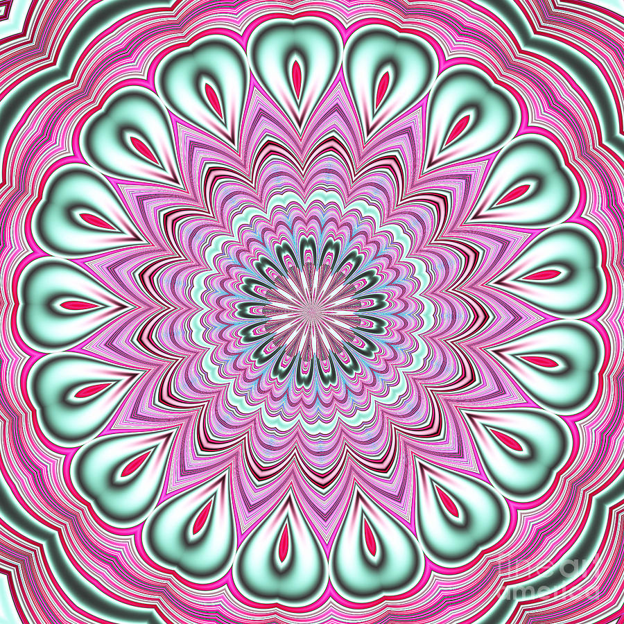 Fractalscope Flower 2 In Pink Blue Green And White Digital Art by Rose Santuci-Sofranko