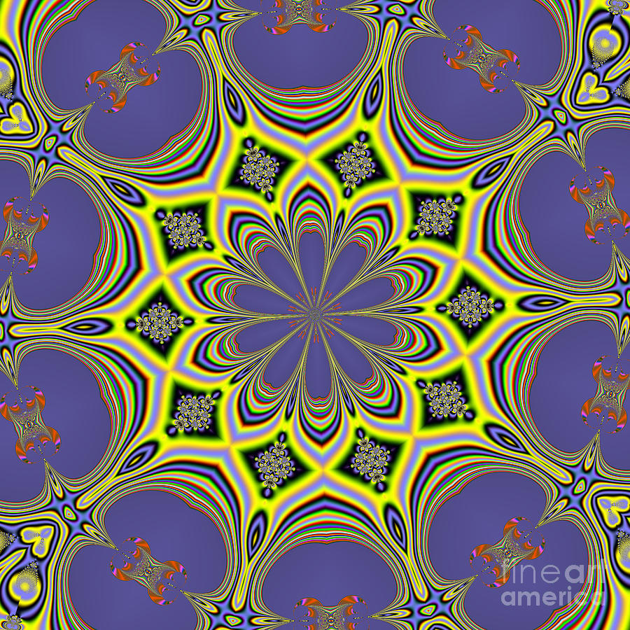 Fractalscope Flower 9 In Yellow Blue And Orange Digital Art by Rose Santuci-Sofranko