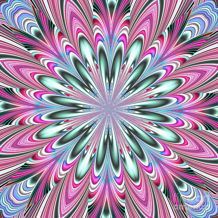 Fractalscope Flower in Pink Blue Green and White Digital Art by Rose Santuci-Sofranko