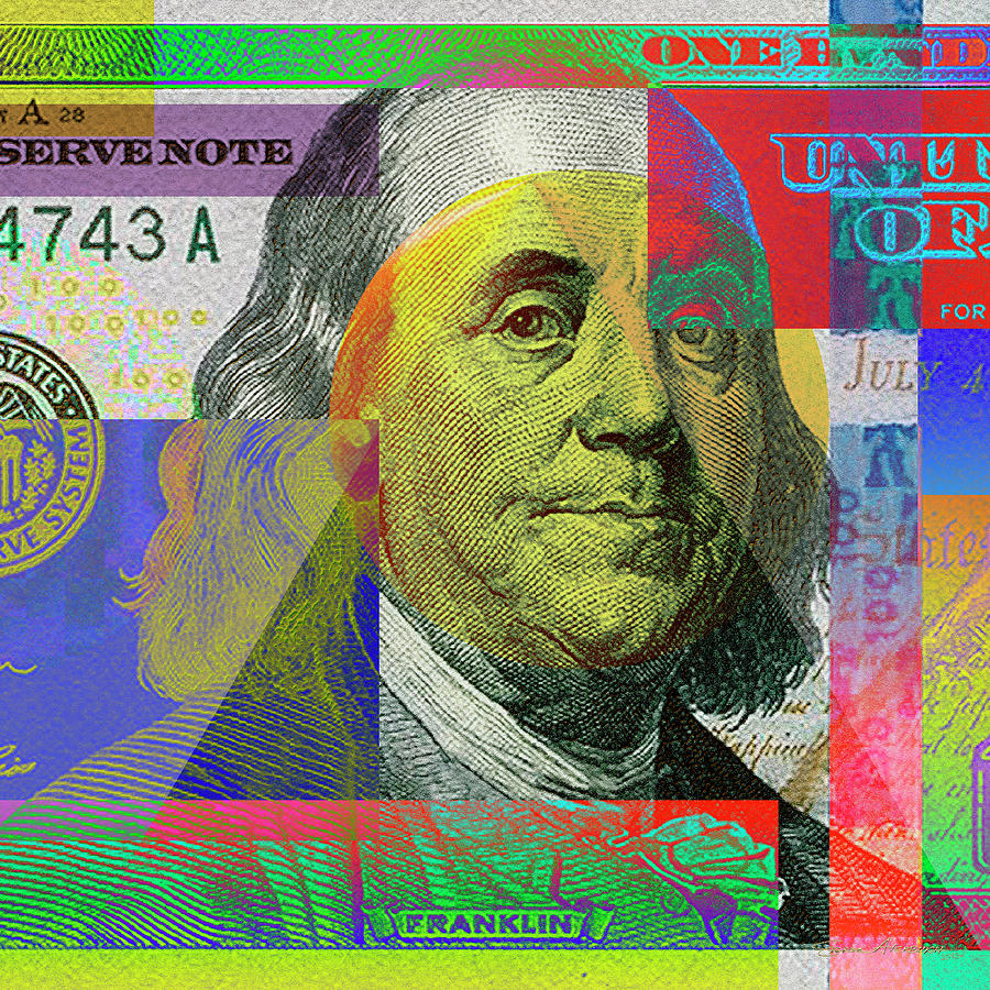 Fragment of Colorized One Hundred U. S. Dollar Bill - $100 U S D Pop Art Digital Art by Serge Averbukh