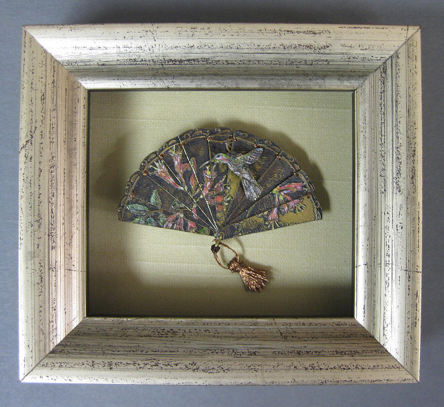 Framed Hummingbird and Honeysuckle Framed Miniature Sculpture by Brenda Berdnik