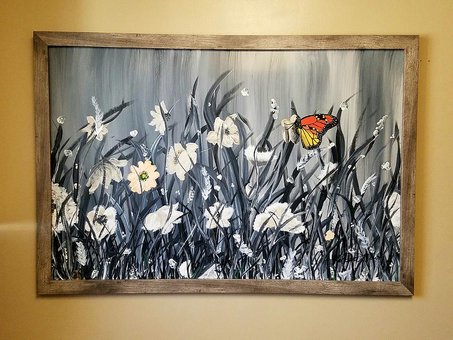 Framed monarch with Peaches and cream Painting by Kathlene Melvin