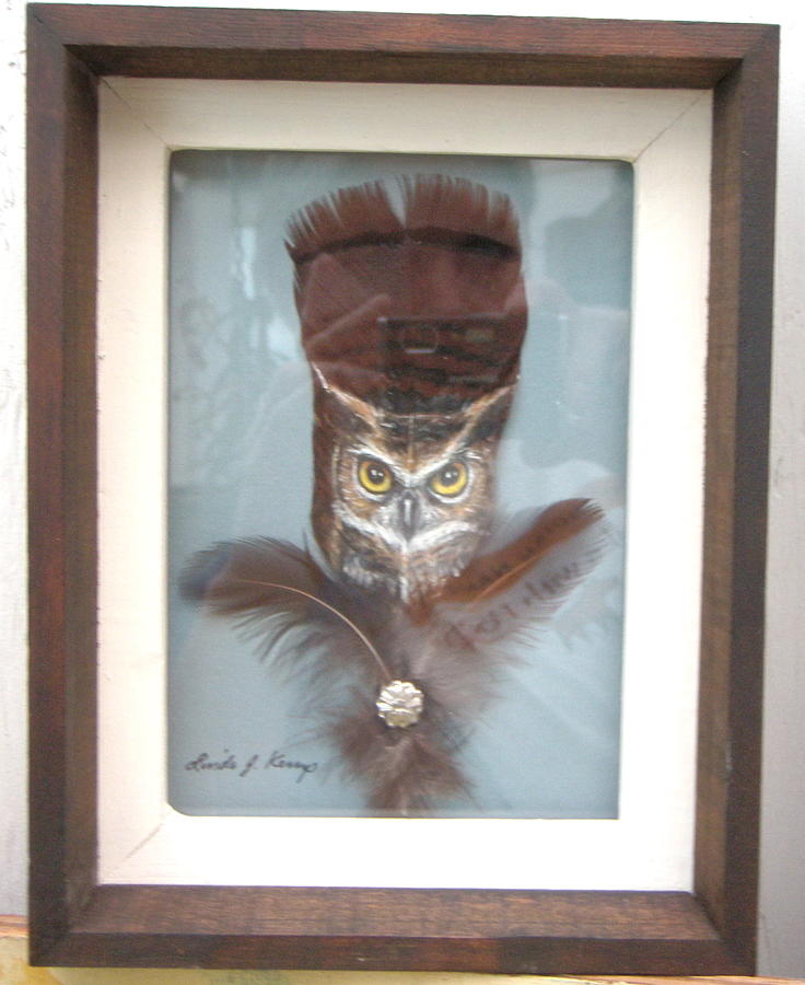 Framed Painted Owl Feather Mixed Media by Linda Nielsen