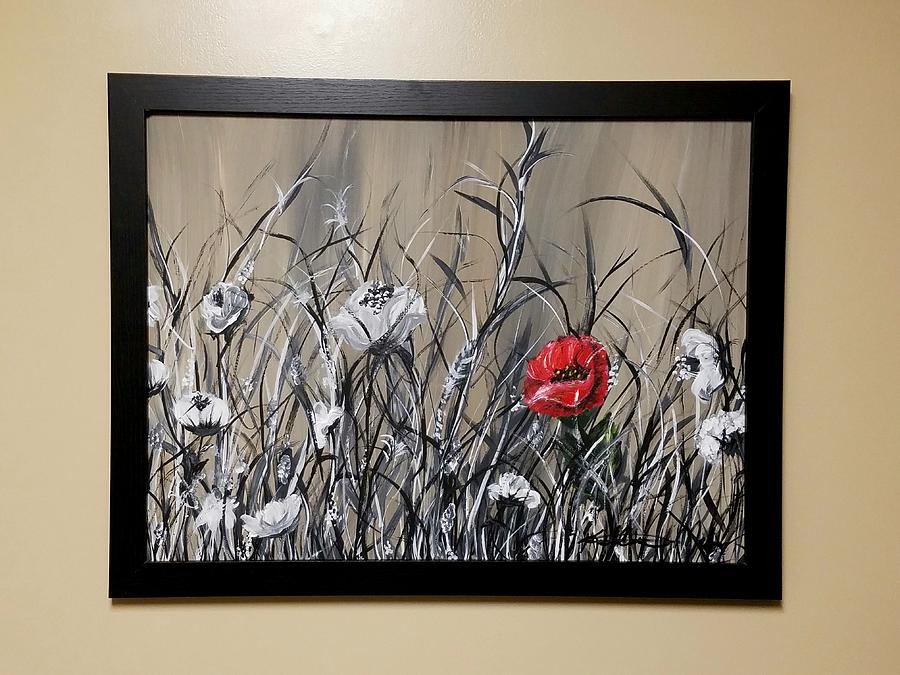 Framed Red Poppy Painting by Kathlene Melvin