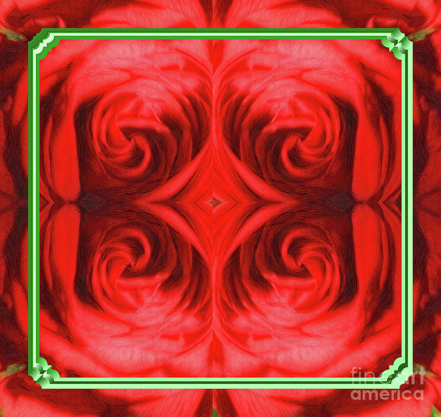 Framed Red  Rose Abstract Digital Art by Linda Phelps