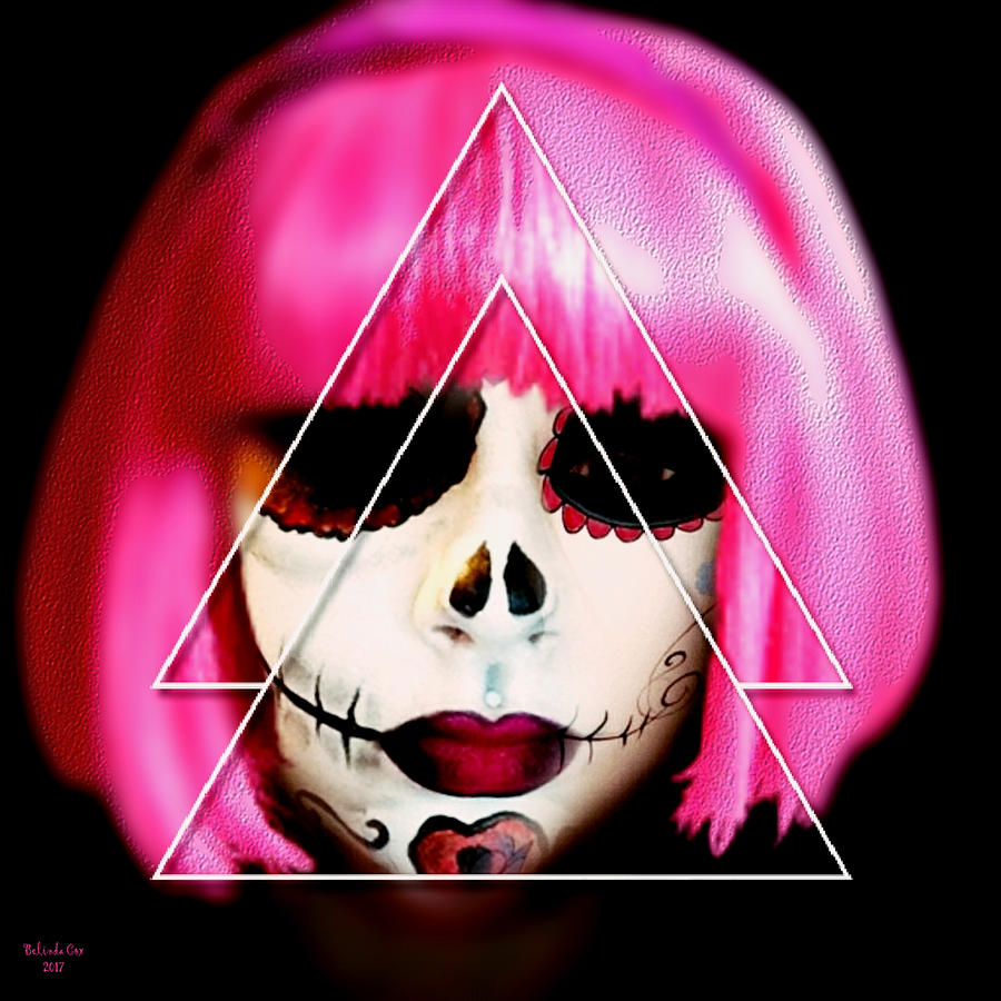 Framed Skull Lady with Pink Hire Digital Art by Artful Oasis
