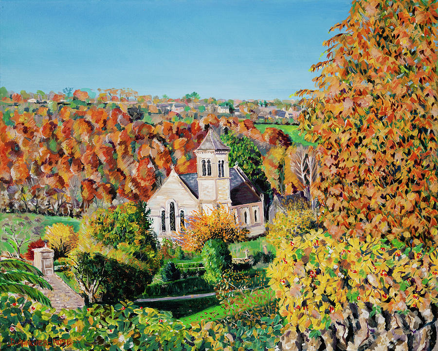 Frampton Mansell Church In Autumn Painting by Seeables Visual Arts