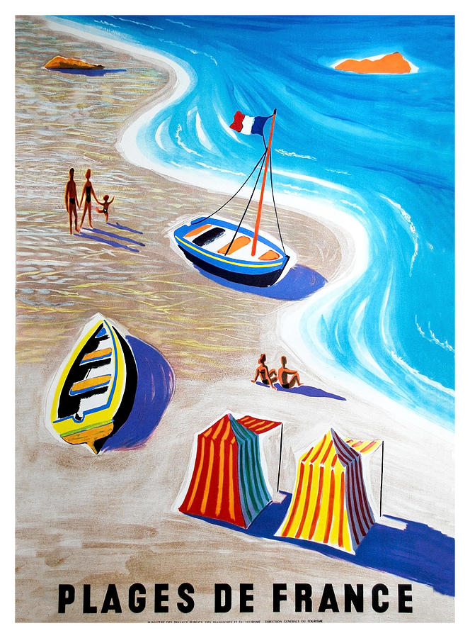France, French riviera, beach, travel poster Painting by Long Shot