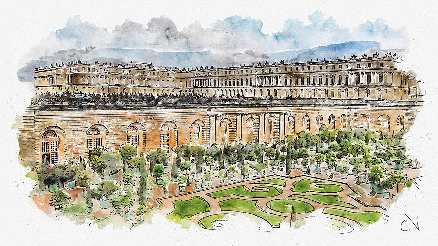 France Palace of Versailles Urban Sketch Digital Art by Carlos V