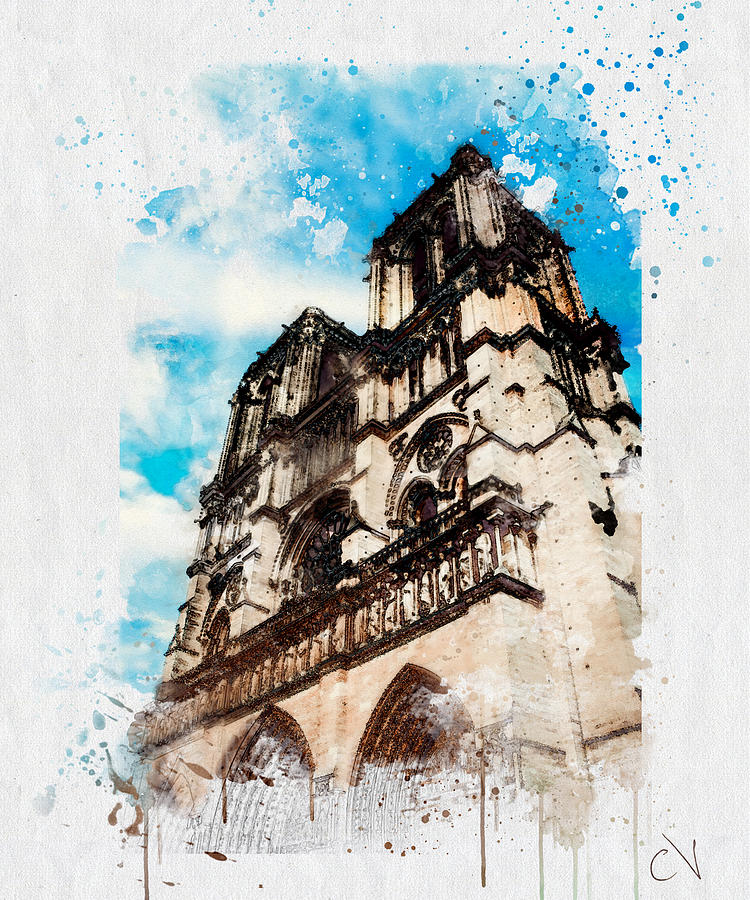 France Paris Notre Dame Watercolor Digital Art by Carlos V