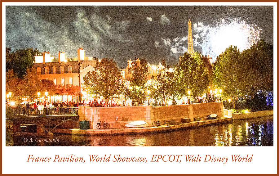 France Pavilion at Night with Fireworks, EPCOT, Walt Disney Worl Digital Art by A Macarthur Gurmankin
