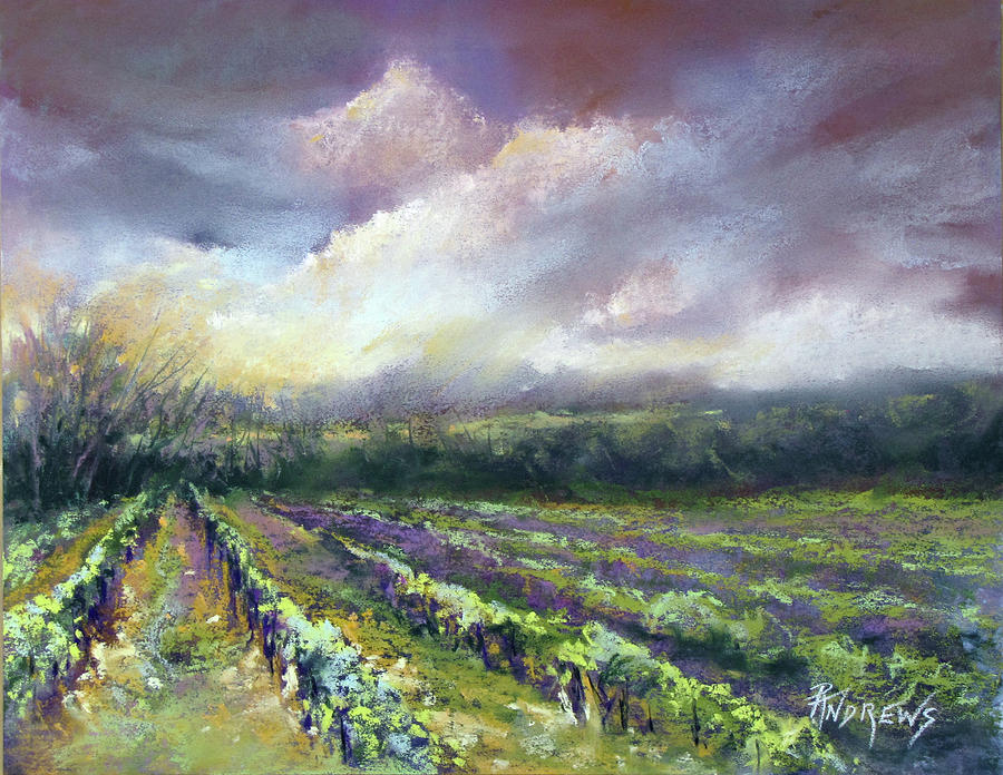 Dramatic Skies over the Winery, France Painting by Rae Andrews
