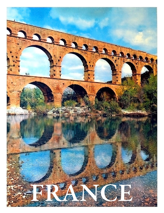 Vintage Photograph - France, Roman aqueduct,vintage travel poster by Long Shot