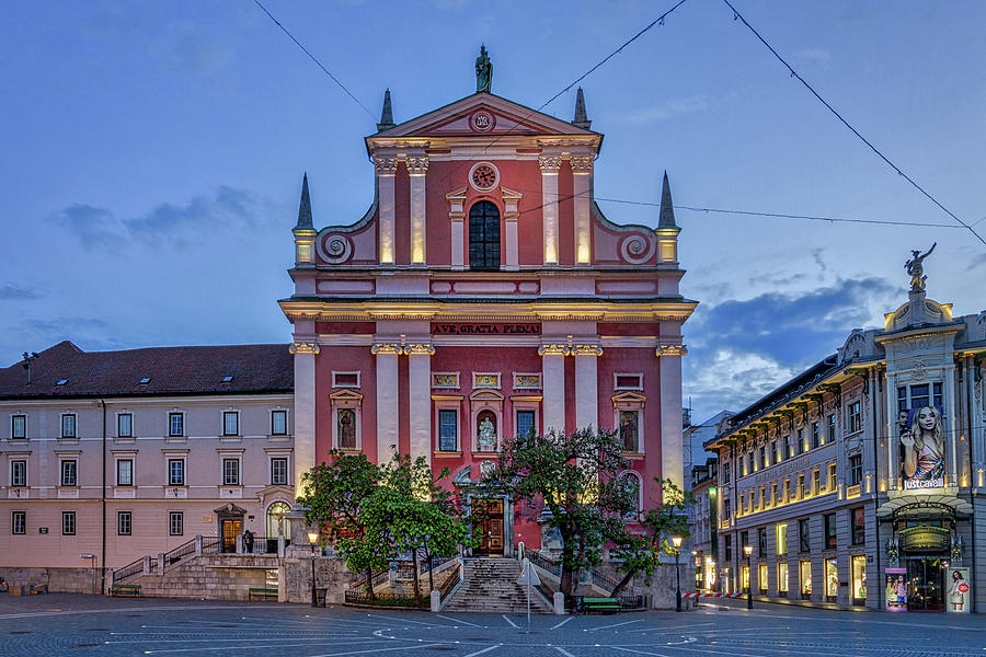 Franciscan Church at Dawn - Ljubljana Photograph by Stuart Litoff