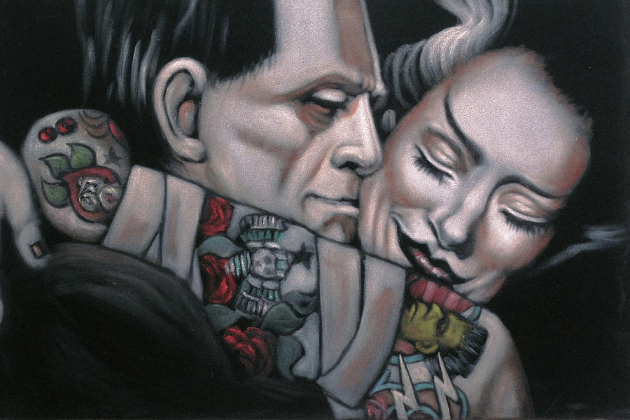 Vintage Painting - Frankenstein and Wife  by Jesus Gutierrez
