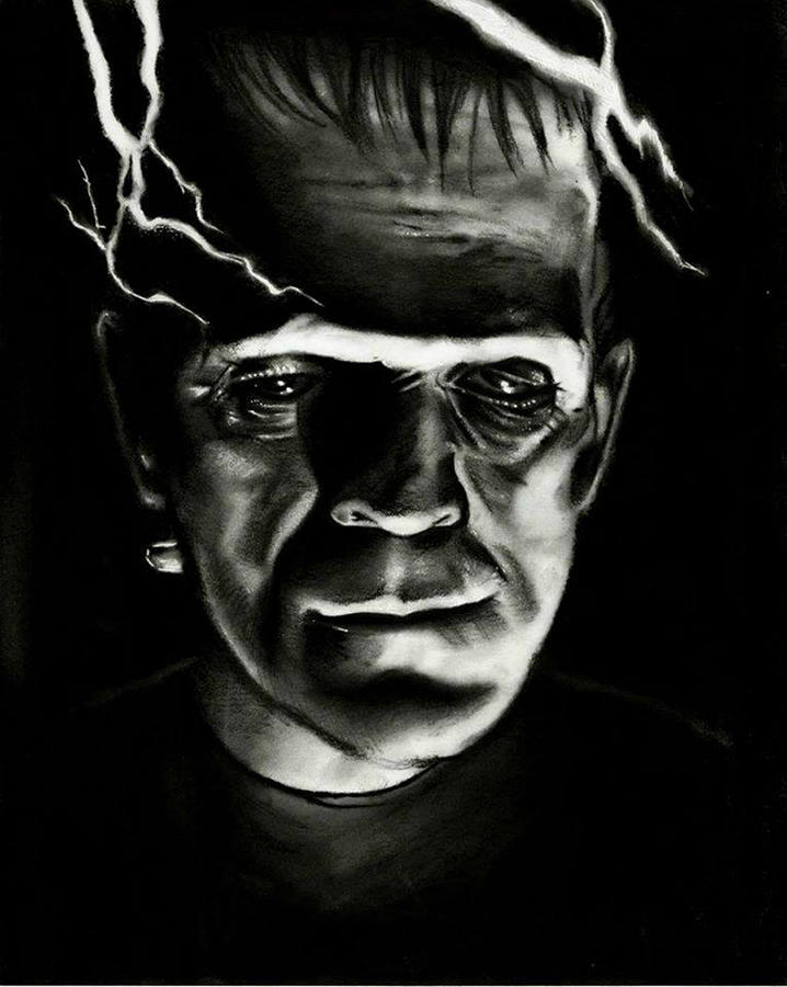 Black And White Drawing - Frankensteins Monster by Alycia Plank
