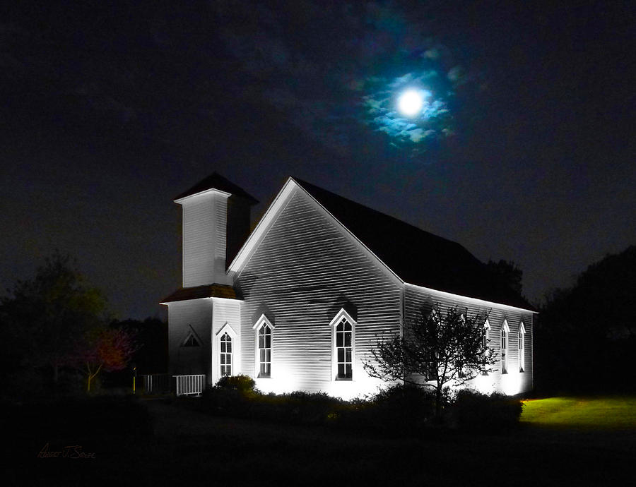 Frankford Church Full Moon Pre-Eclipse Photograph by Robert J Sadler