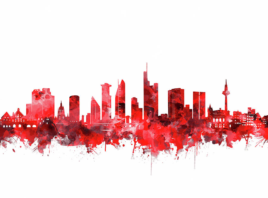 Frankfurt City Skyline Red Digital Art by Bekim M