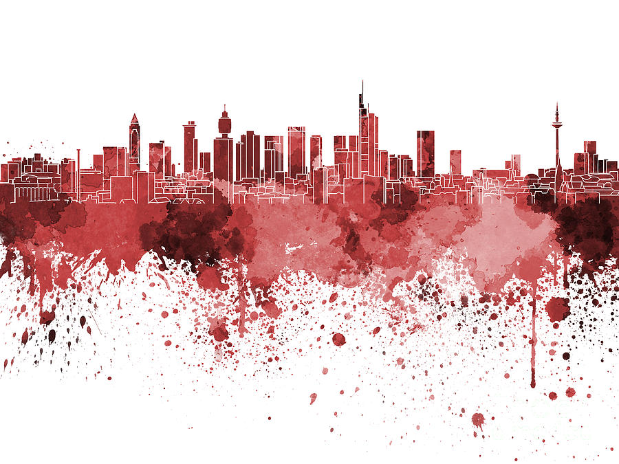 Frankfurt skyline in red watercolor on white background Painting by ...