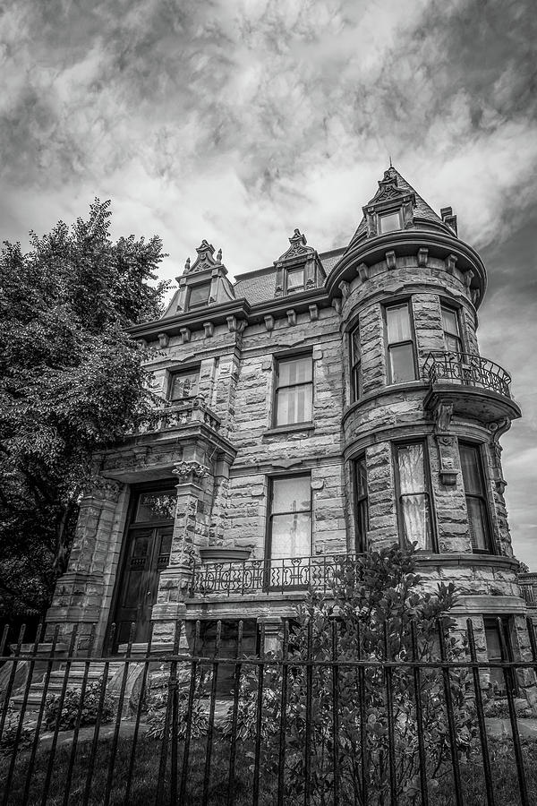 Franklin Castle in black and white Photograph by Michael Demagall