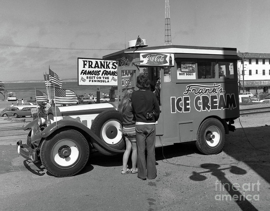 Ice Cream Photograph - Franks Famous Franks Hot dogs and Ice cream truck  1973 by Monterey County Historical Society