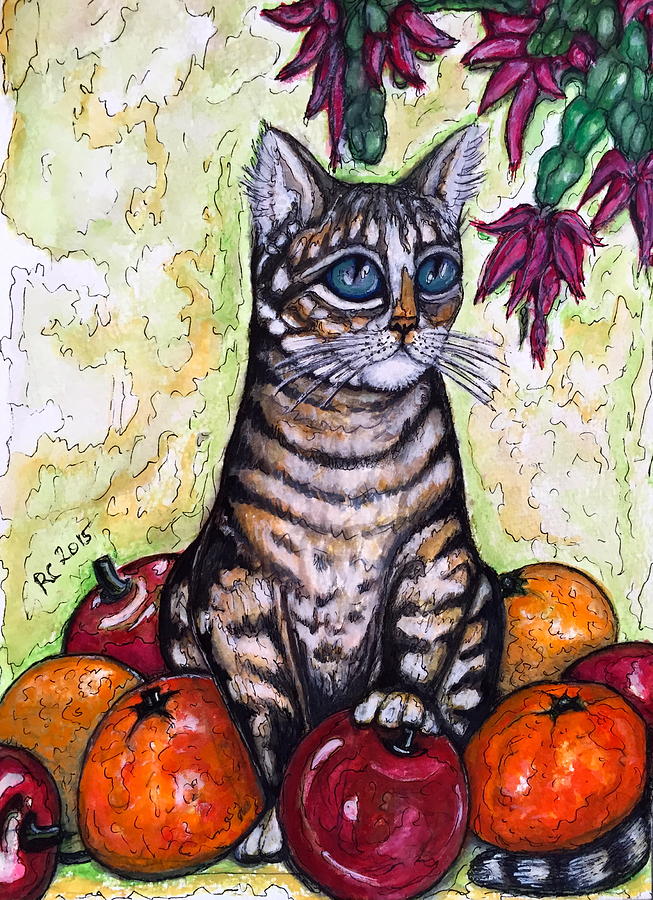 Franky with Apples and Oranges Painting by Rae Chichilnitsky