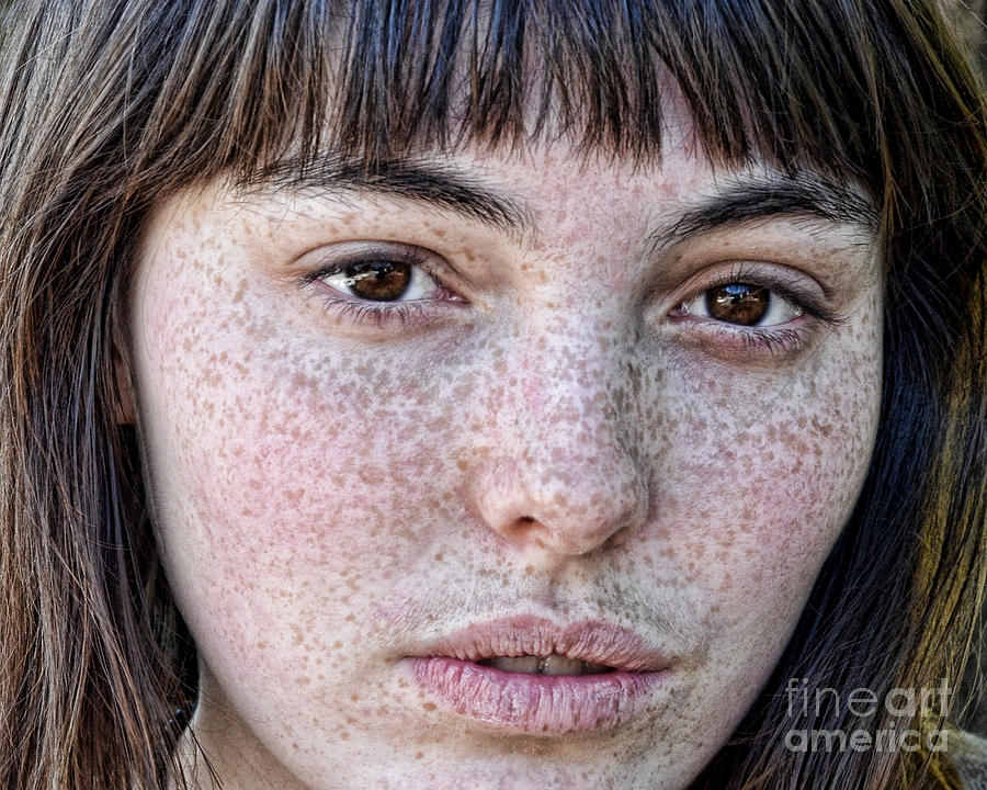 Black And White Drawing - Freckle Face Close Up II in color by Jim Fitzpatrick