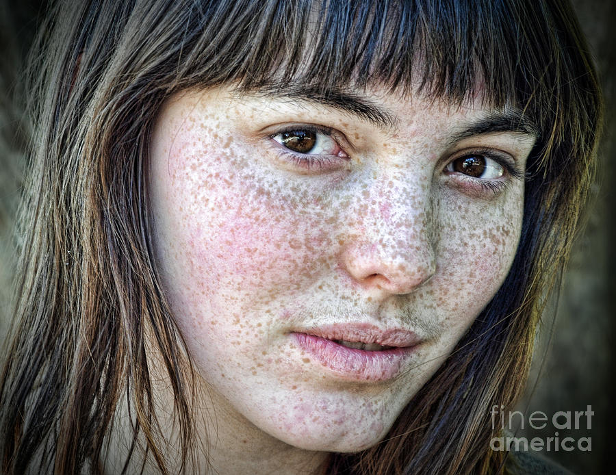 Black And White Photograph - Freckle Face CloseUp IV by Jim Fitzpatrick
