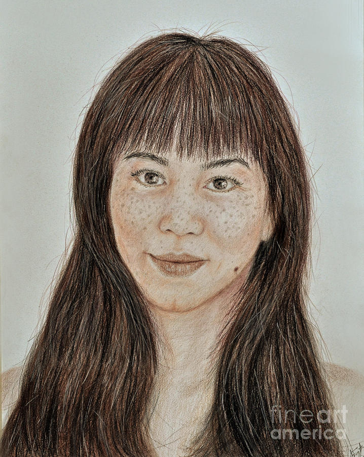 Freckle Faced Asian Beauty with Bangs  Drawing by Jim Fitzpatrick