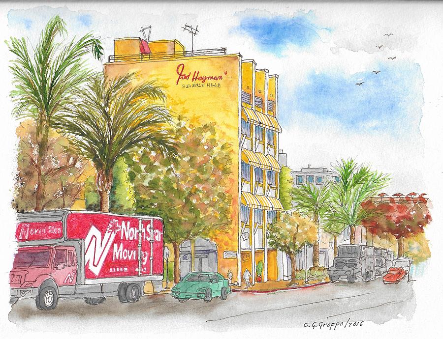 Fred Hayman Building, Cannon Dr and Clifton, Beverly Hills, CA Painting by Carlos G Groppa