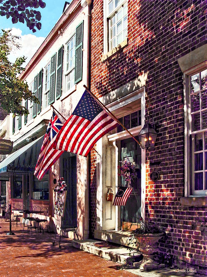 Fredericksburg VA - Street With American Flags Photograph by Susan Savad