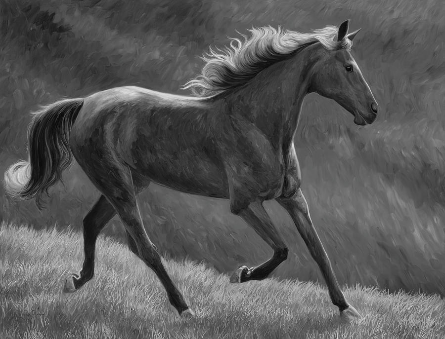 Horse Painting - Free - Black and White by Lucie Bilodeau