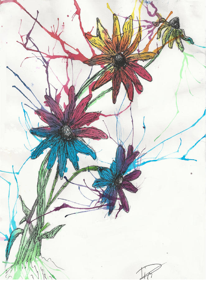 Flowers Still Life Drawing - Free Flow by Tim Ulenberg