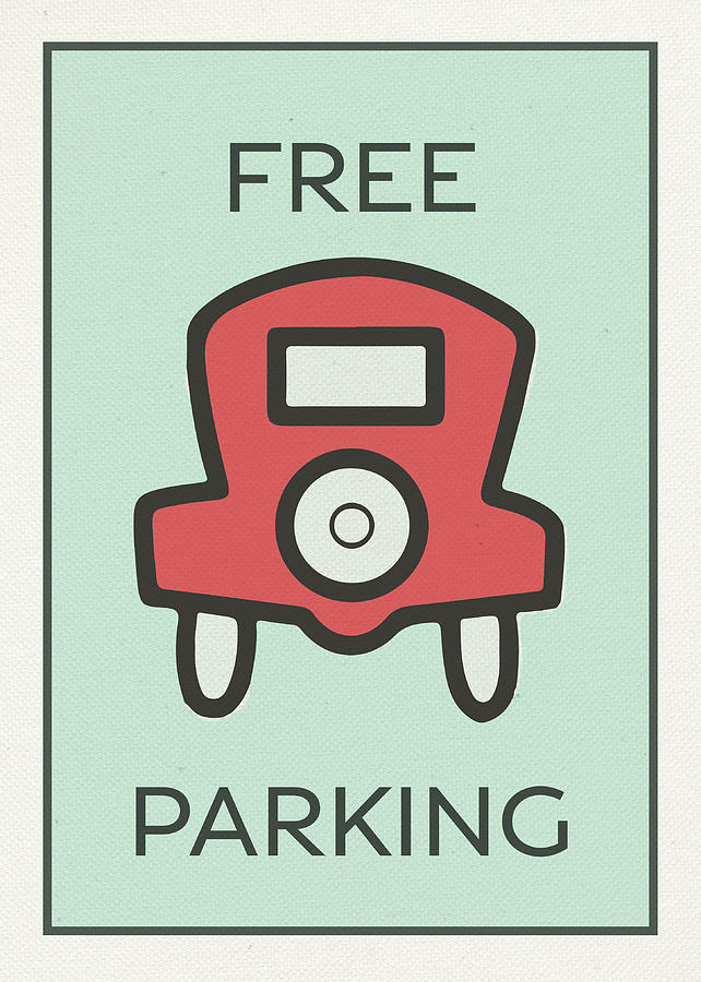 Vintage Mixed Media - Free Parking Vintage Monopoly Board Game Theme Card by Design Turnpike