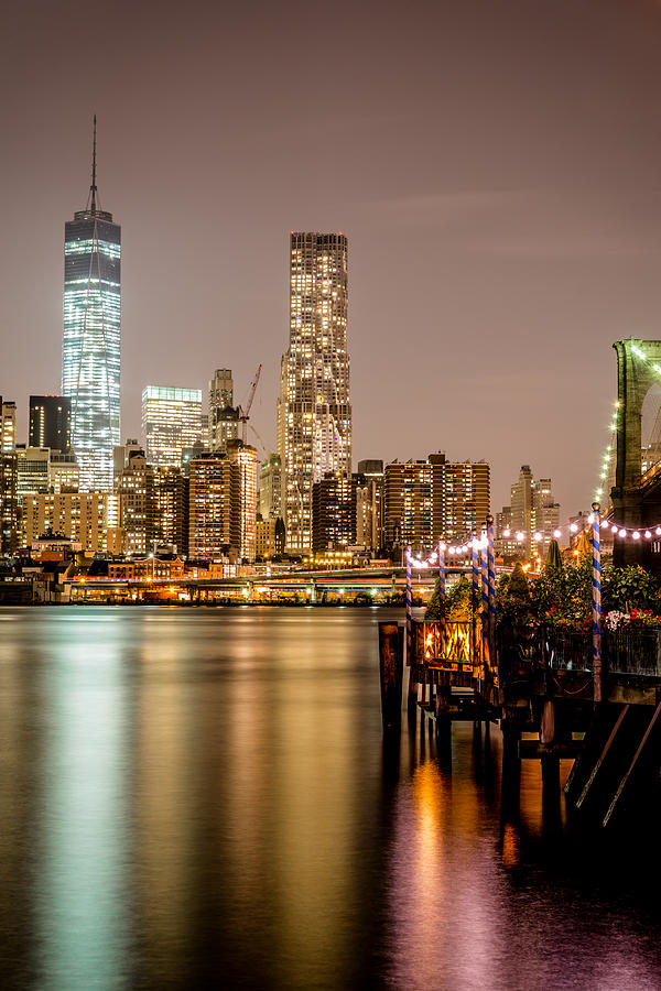 New York City Skyline Photograph - Freedom Tower Lights Reflections by Ovidiu Rimboaca