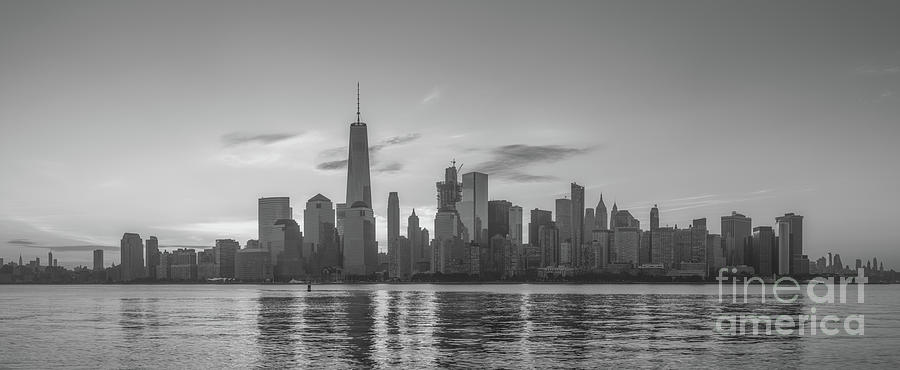 Freedom Tower Sunrise Panorama BW Photograph by Michael Ver Sprill