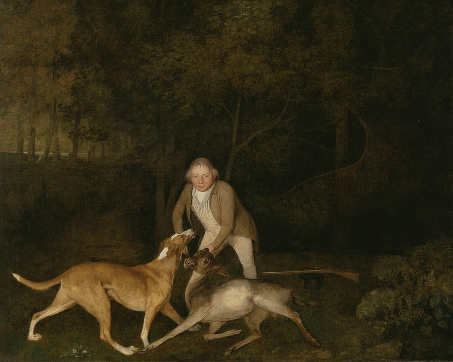 Freeman, the Earl of Clarendons Gamekeeper, with a Dying Doe and Hound Painting by George Stubbs
