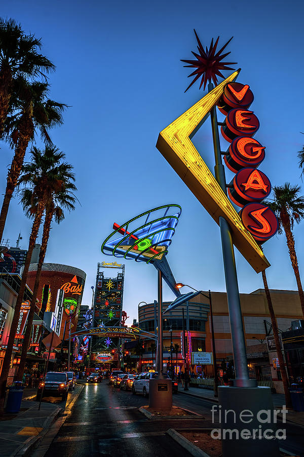 Fremont East District Neon Signs From the East at Dusk Photograph by Aloha Art