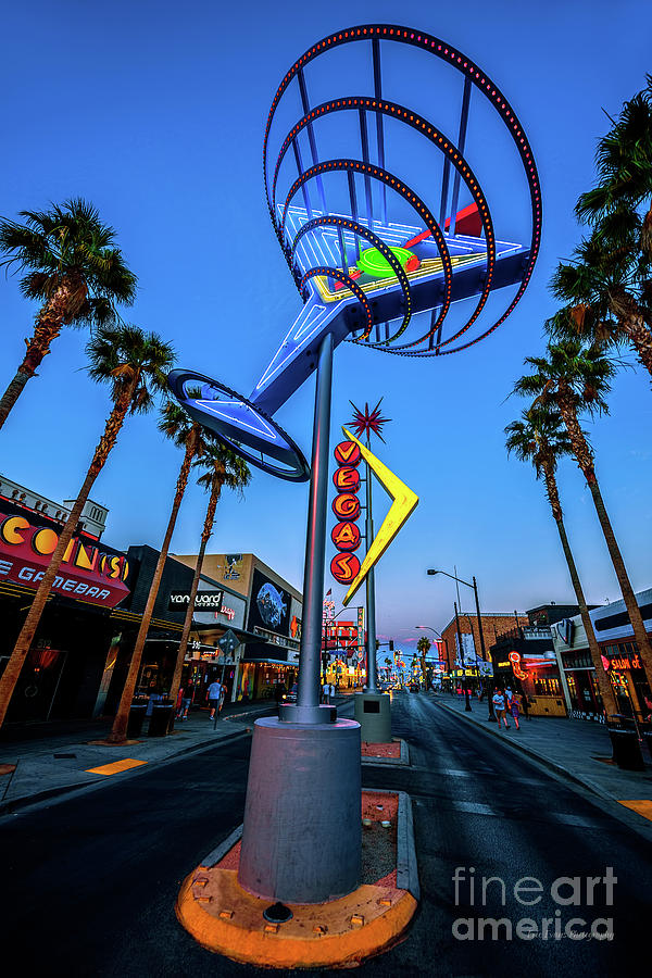 Fremont East District Neon Signs From the West at Dusk Photograph by Aloha Art