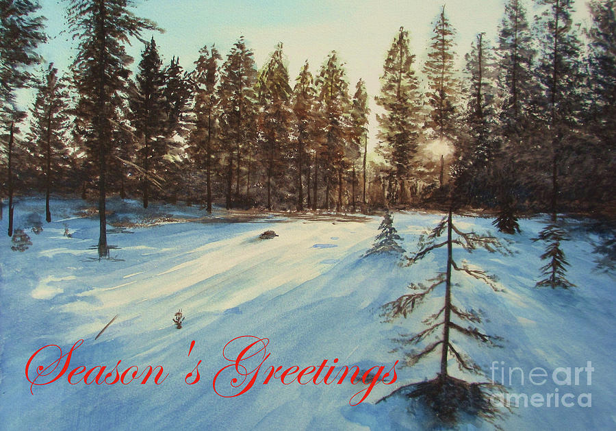 Freezing Forest Seasons Greetings Painting by Martin Howard