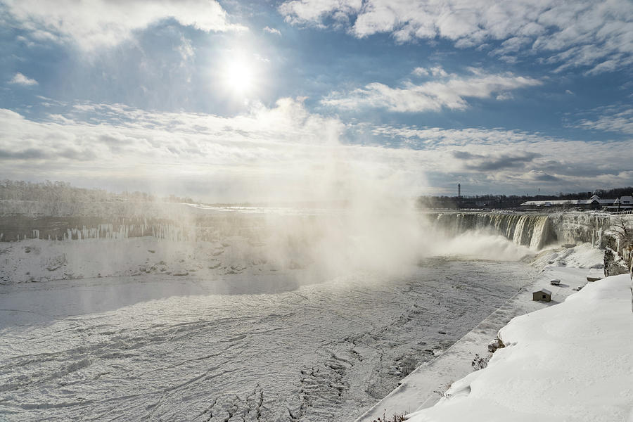 Freezing Fury - Niagara Falls with Sun Snow and Ice Photograph by Georgia Mizuleva