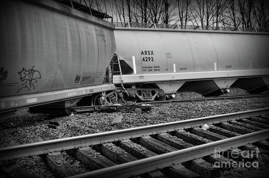 Freight Train Wreckage in Black and White Photograph by Paul Ward