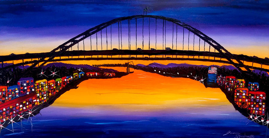 Fremont Bridge At Dusk #14 Painting by James Dunbar