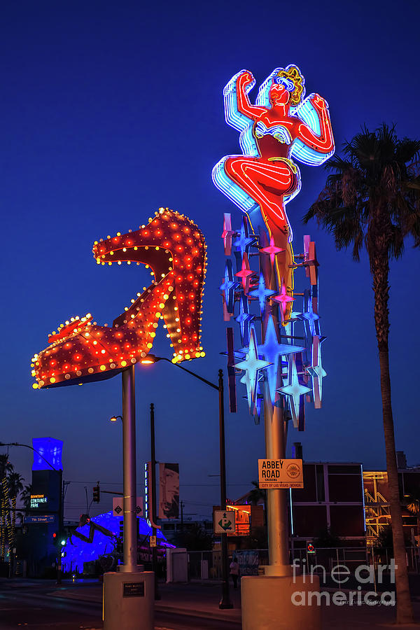 Ruby Slipper Photograph - Fremont Street Lucky Lady and Ruby Slipper Neon Signs by Aloha Art
